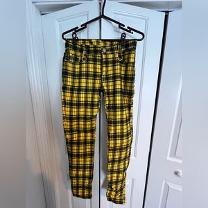 Yellow plaid skinny jeans